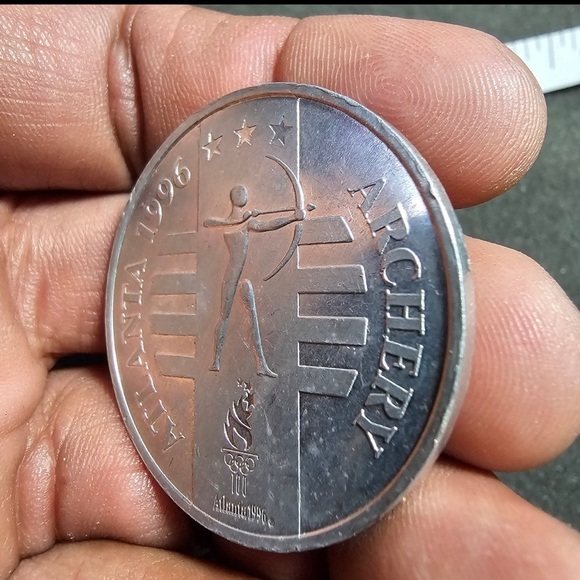 1996 Atlanta Olympics General Mills Archery Token Challenge Coin Silver Tone - Picture 5 of 7